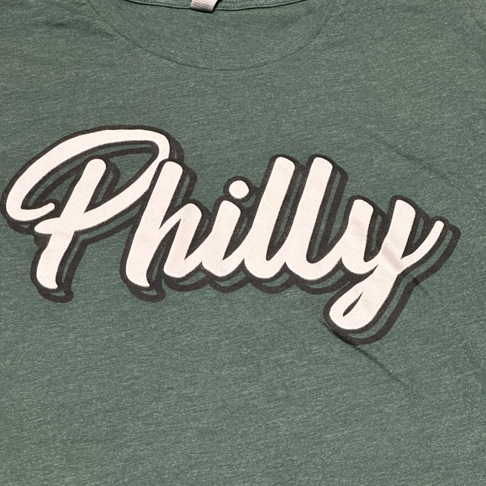 Next Level Mens Philly Script Graphic T-Shirt XL Green Short Sleeve Crewneck - Picture 3 of 6